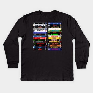 VHS 80s Horror Movie Stacks Kids Long Sleeve T-Shirt